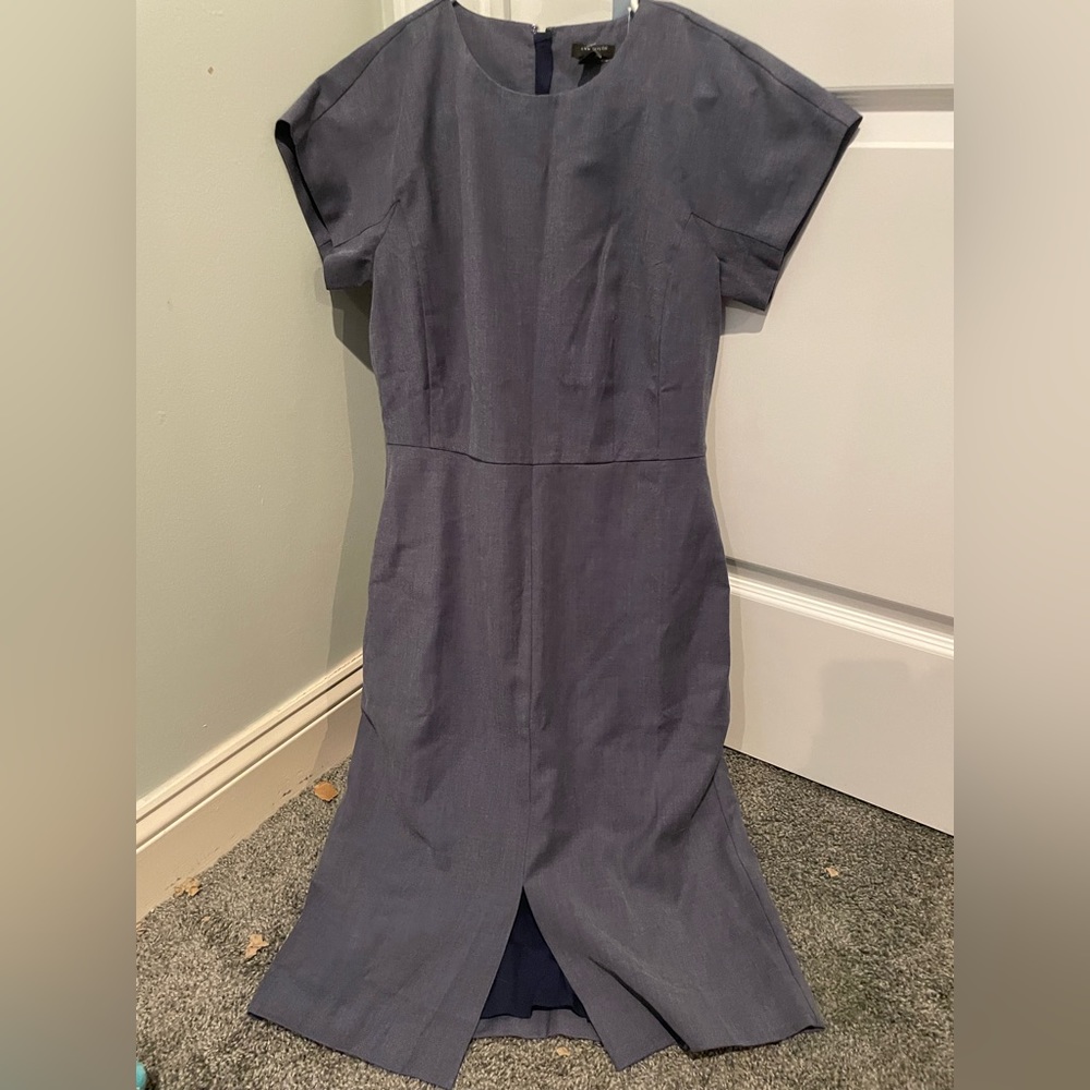 Ann Taylor Petite Navy Cap Sleeve Dress with Small Split Down Center Front